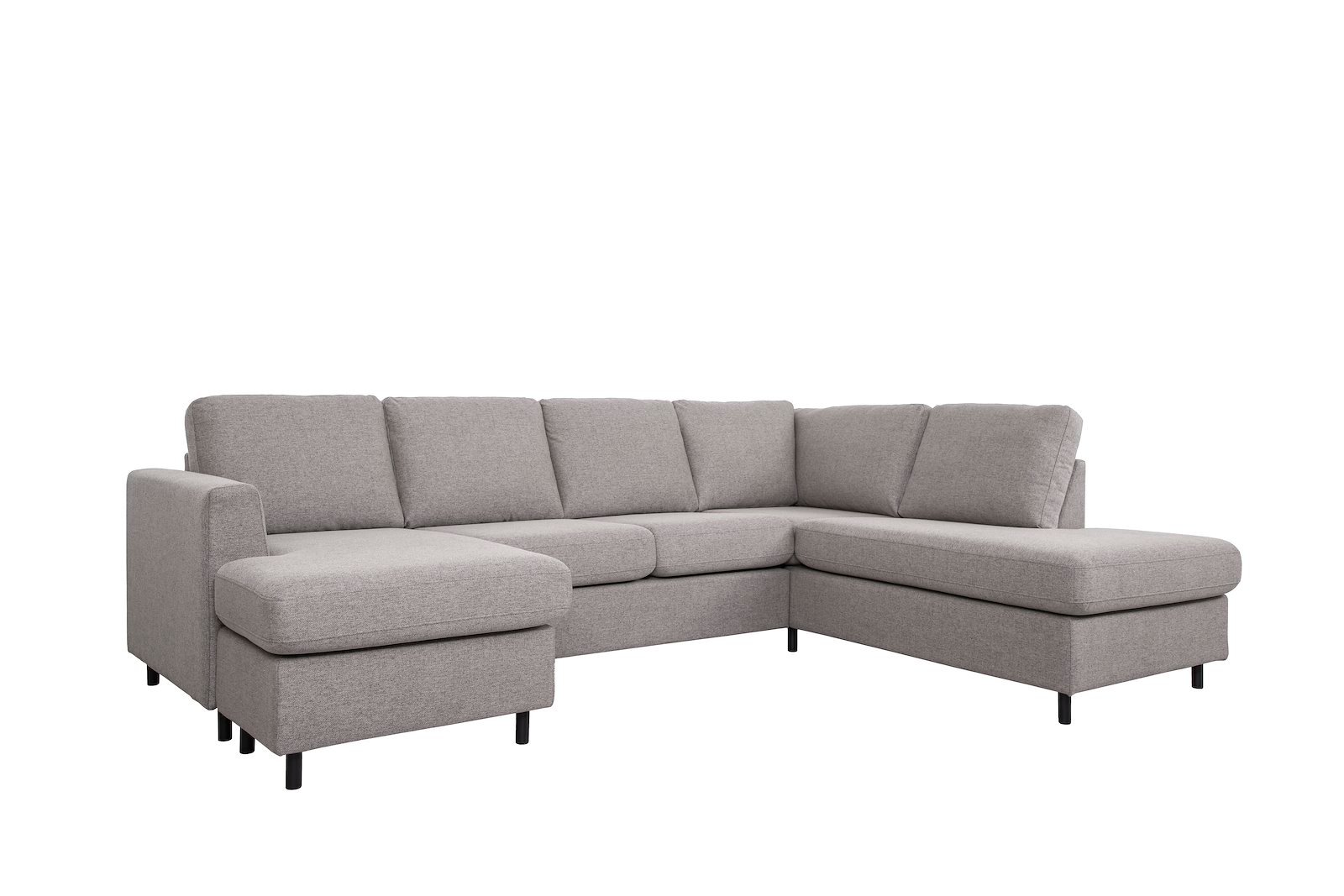 Oslo Plus U-sofa Sjeseong venstre med 2-seter og åpen ende høyre. Tekstil Neve 85 Steel Grey med sorte ben
