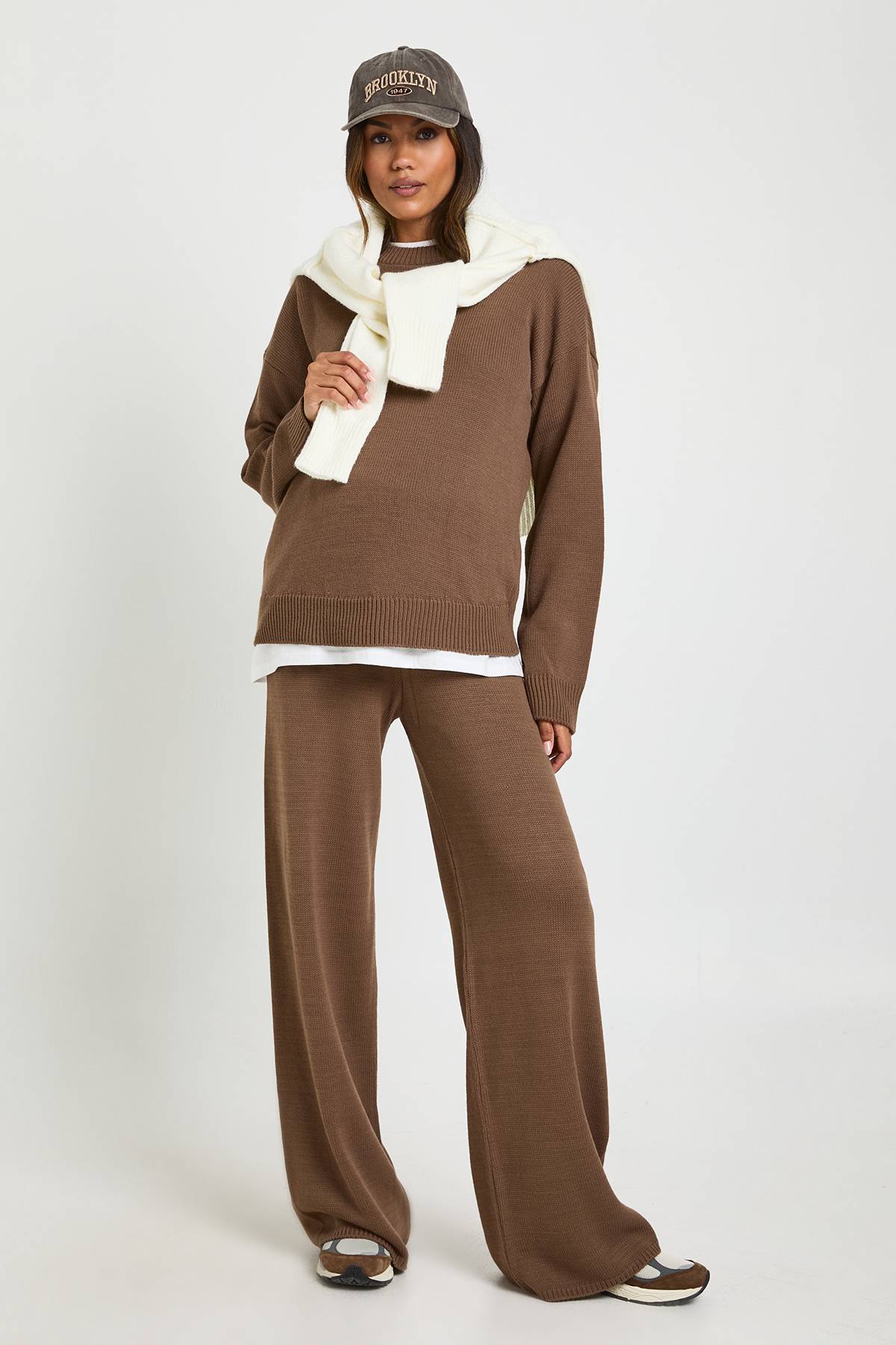 boohoo Ensemble Coordonné Tricoté de Maternité Synthétiquell Doux et Pantalon Large