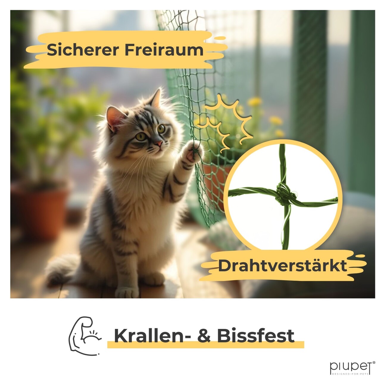 PIUPET Katzennetz drahtverstärkt grün 4 m, 3 m