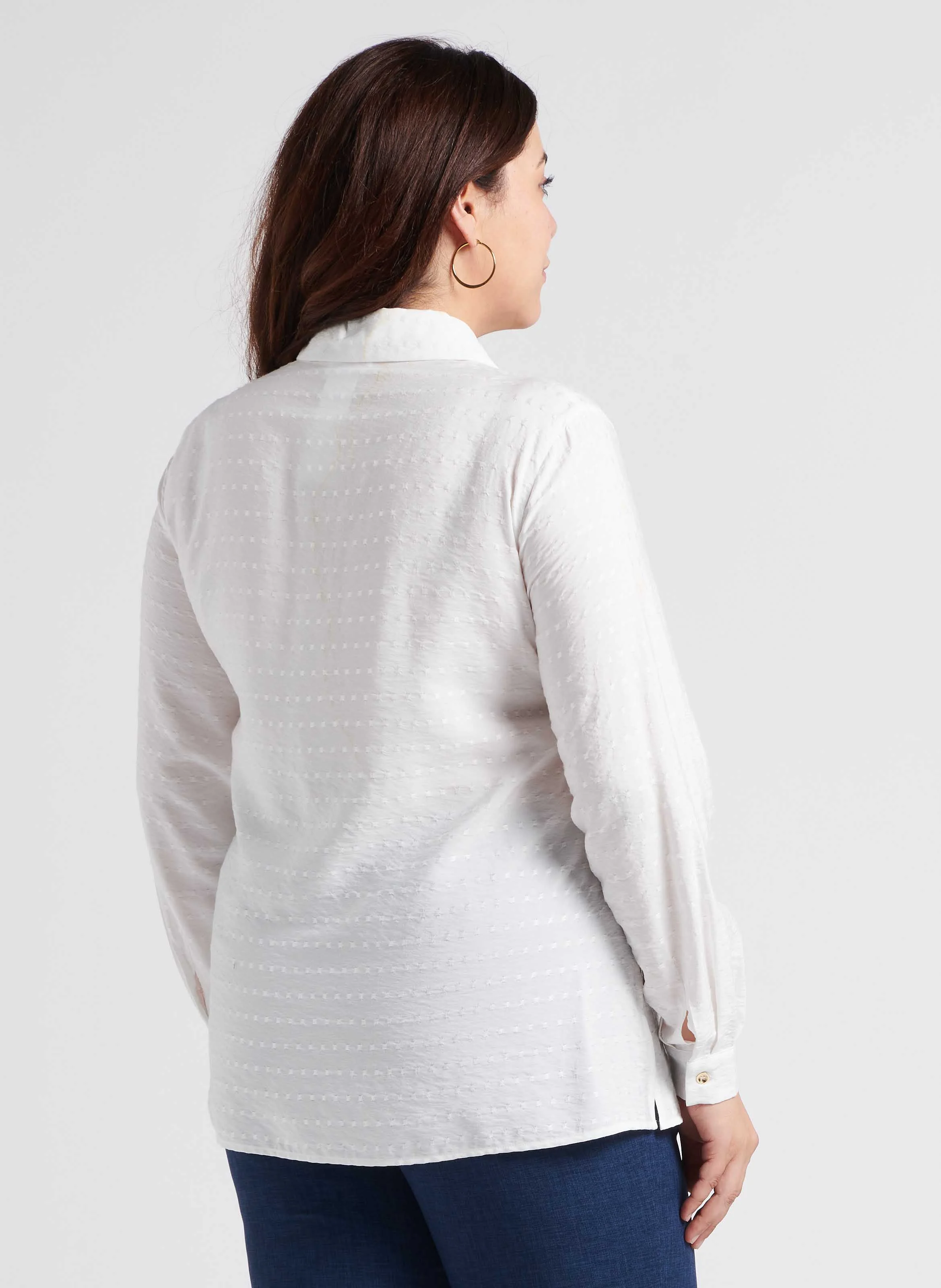 FALESIA - Chemise droite col italien à tissu texturé| Blanc