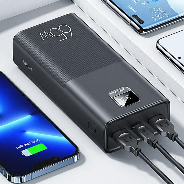 (65W) 30000mAh Powerbank Dual USB A / USB C Ladegerät inkl. USB C Ladekabel Power Delivery (ATXLOGTCTG01) - Schwarz