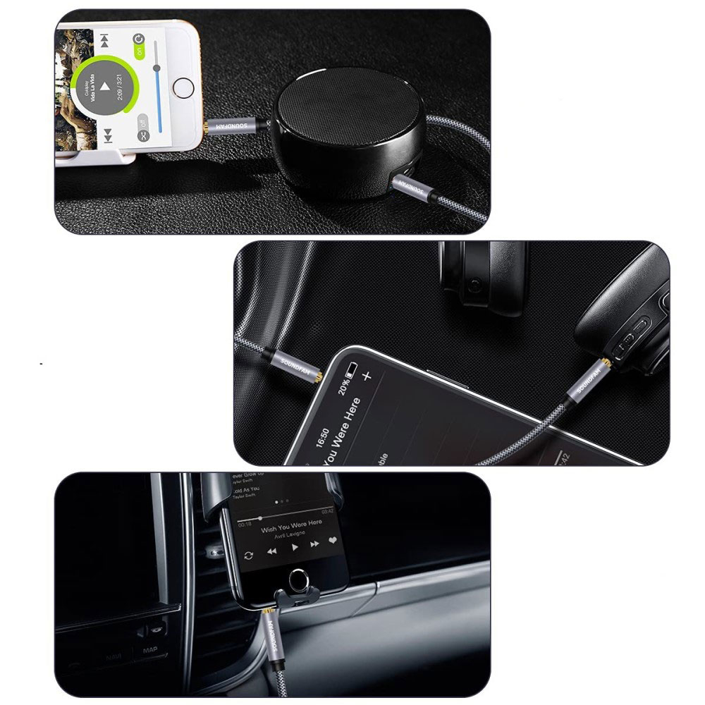 (10m) 3.5mm Klinke Audio Stecker AUX Nylon Kabel mit vergoldeten Kontakten - Schwarz