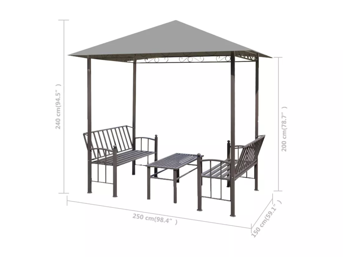 Chapiteau de jardin avec table et bancs 2,5x1,5x2,4m Anthracite