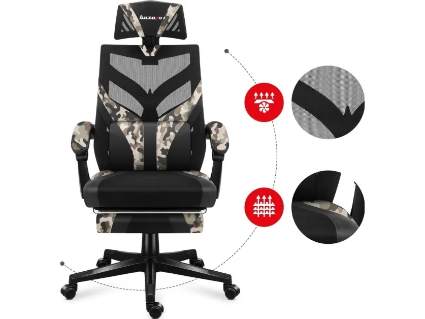 Huzaro Combat 5.0, PC gamingstol, 140 kg, Trådsæde, Ryglæn i net, PC, 610 x 610 mm