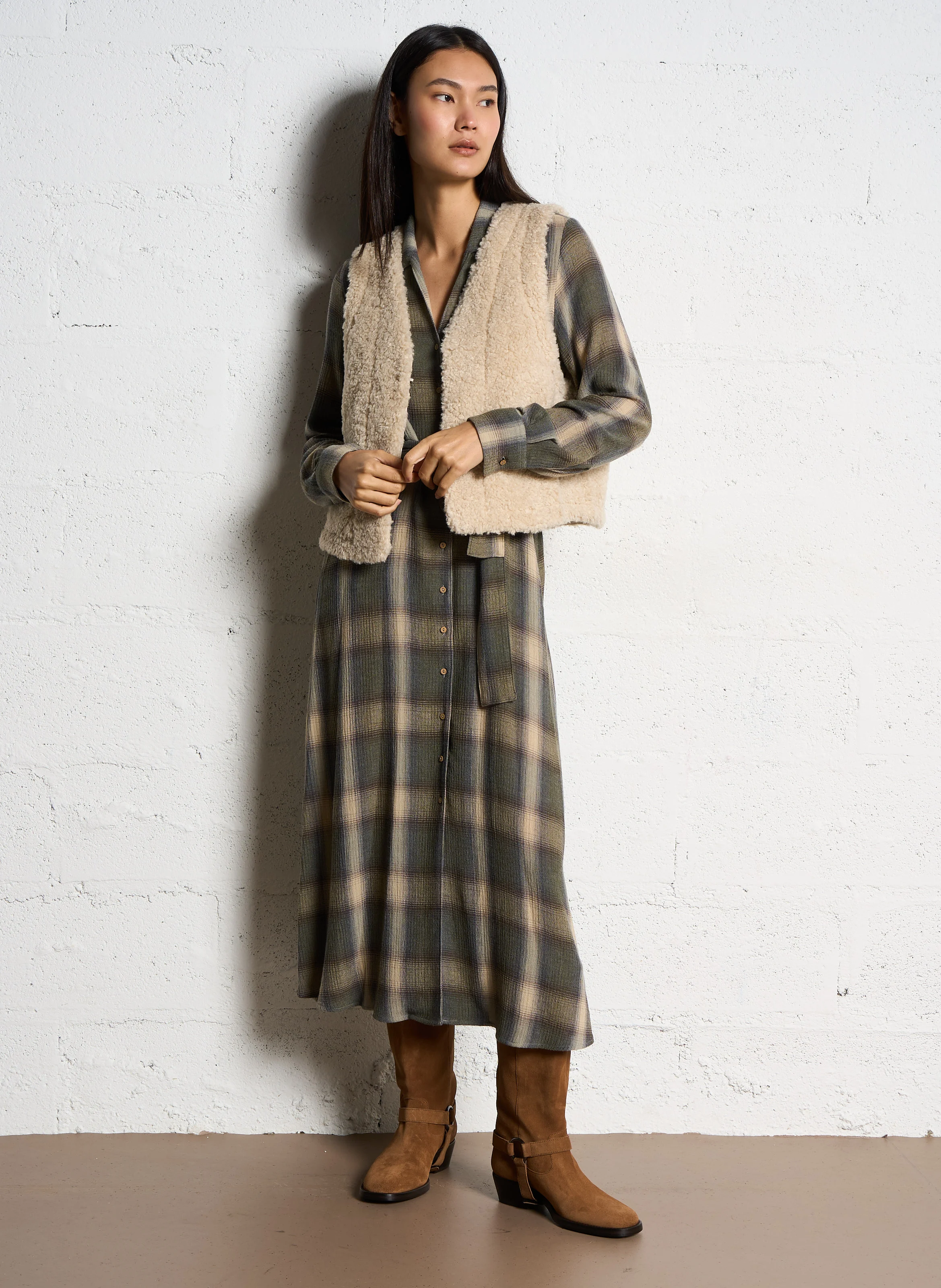 Gilet col V | Beige