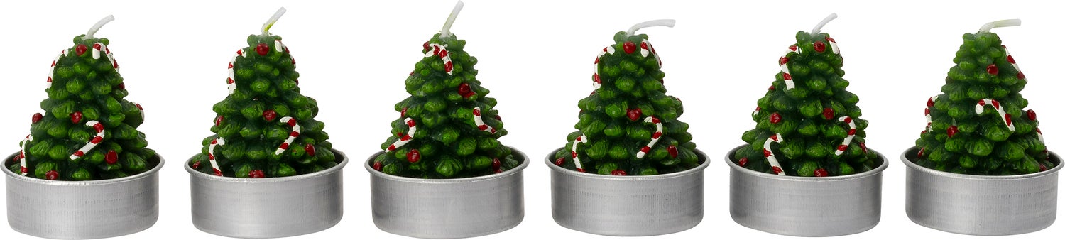 Intratuin waxinelicht Kerstboom groen 2 uur 3,7 x 3,7 x 4 cm 6 stuks