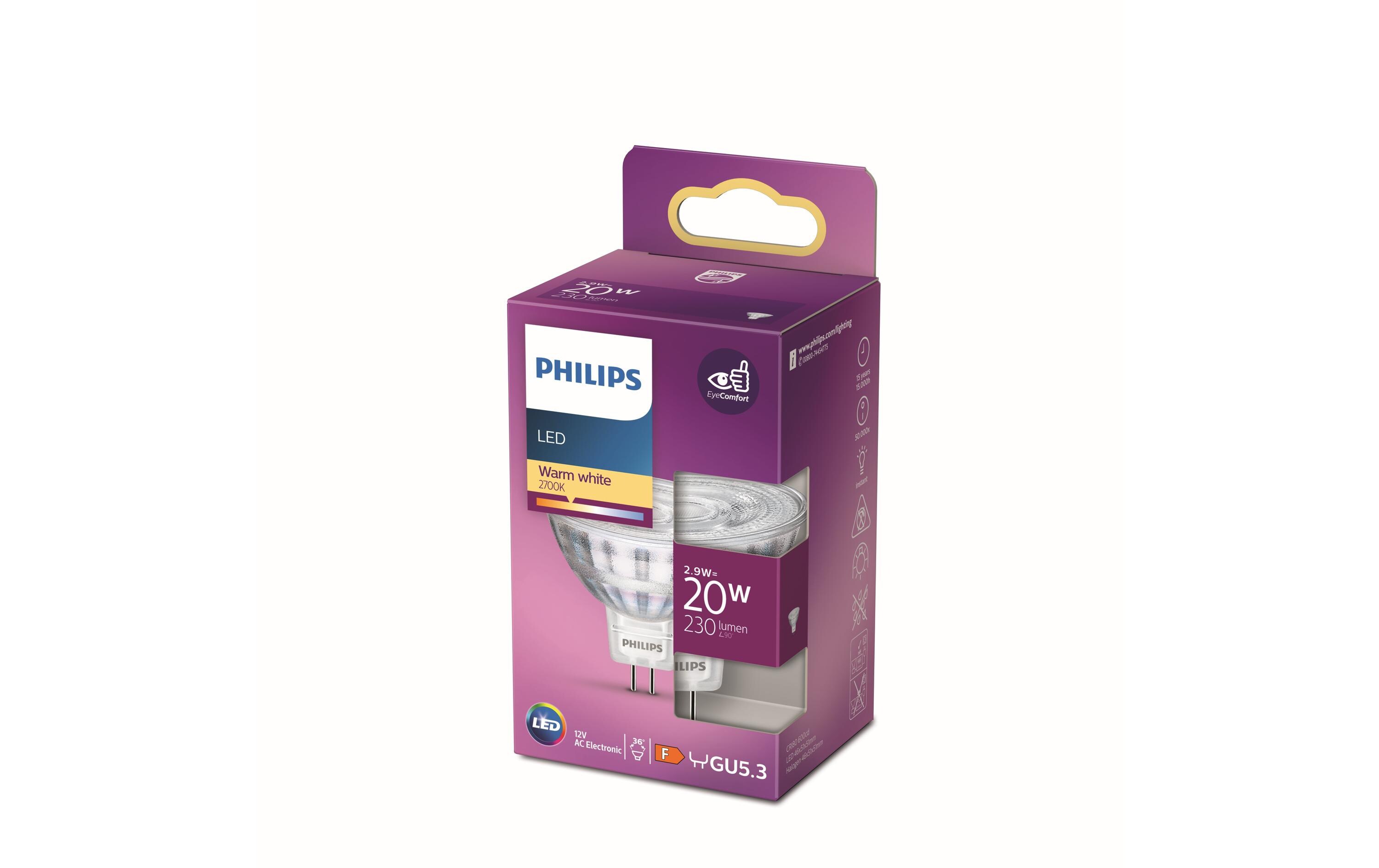 Lampe 2.9 W (20 W) GU5.3 WarmweissWarmweisses LED-Leuchtmittel MR16 mit mattem Glas