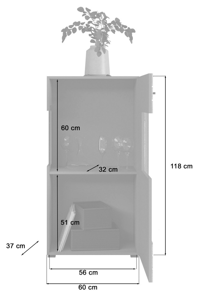 INOSIGN Vitrine »Aalborg, Höhe 118 cm, 1 Glastür, 2 Fächer, 2-farbig, Metallgriffe« Anrichte, Schrank, Kommode, Midischrank, Wohnmöbel, Wohnzimmer