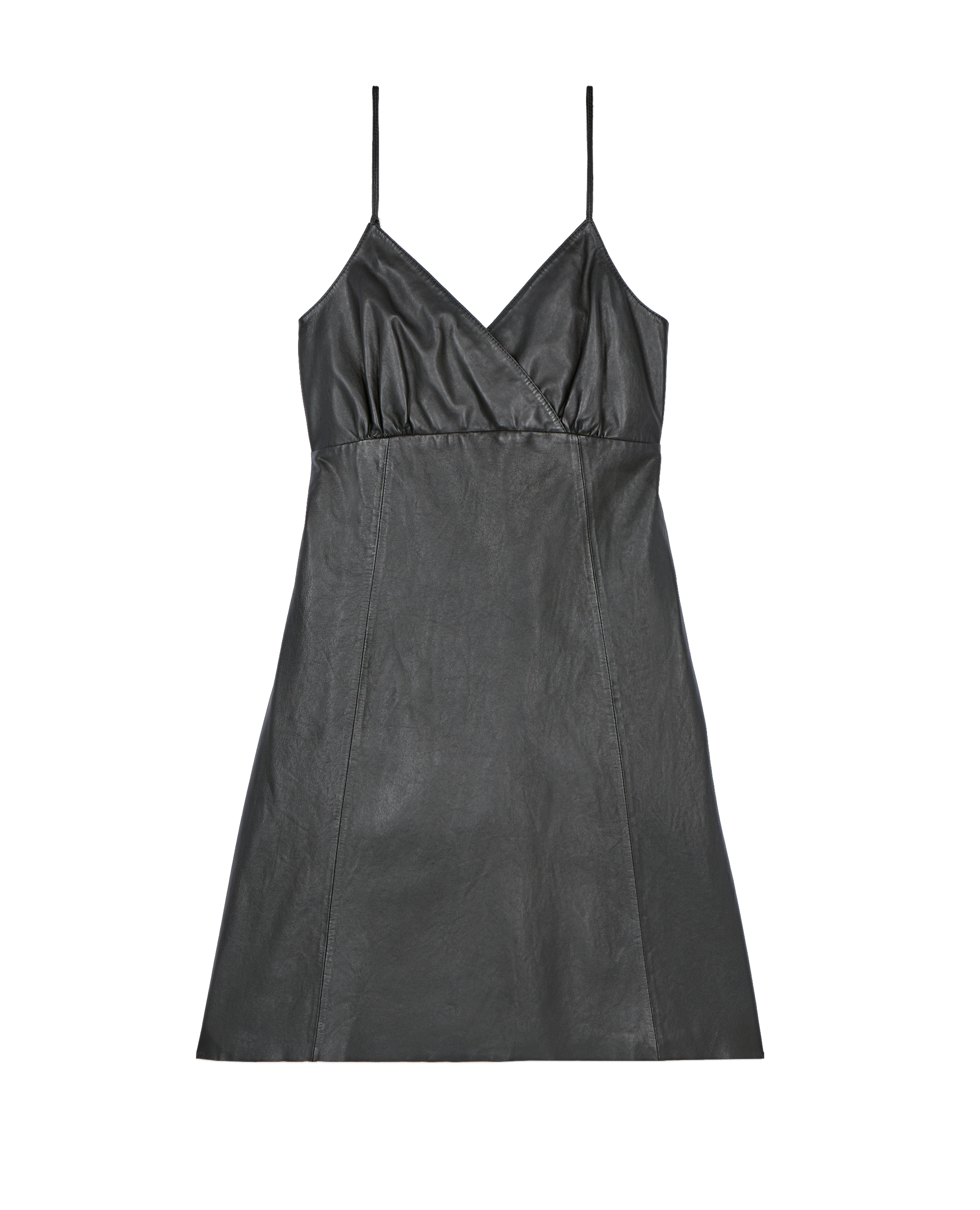 Robe courte à bretelles en cuir| Noir