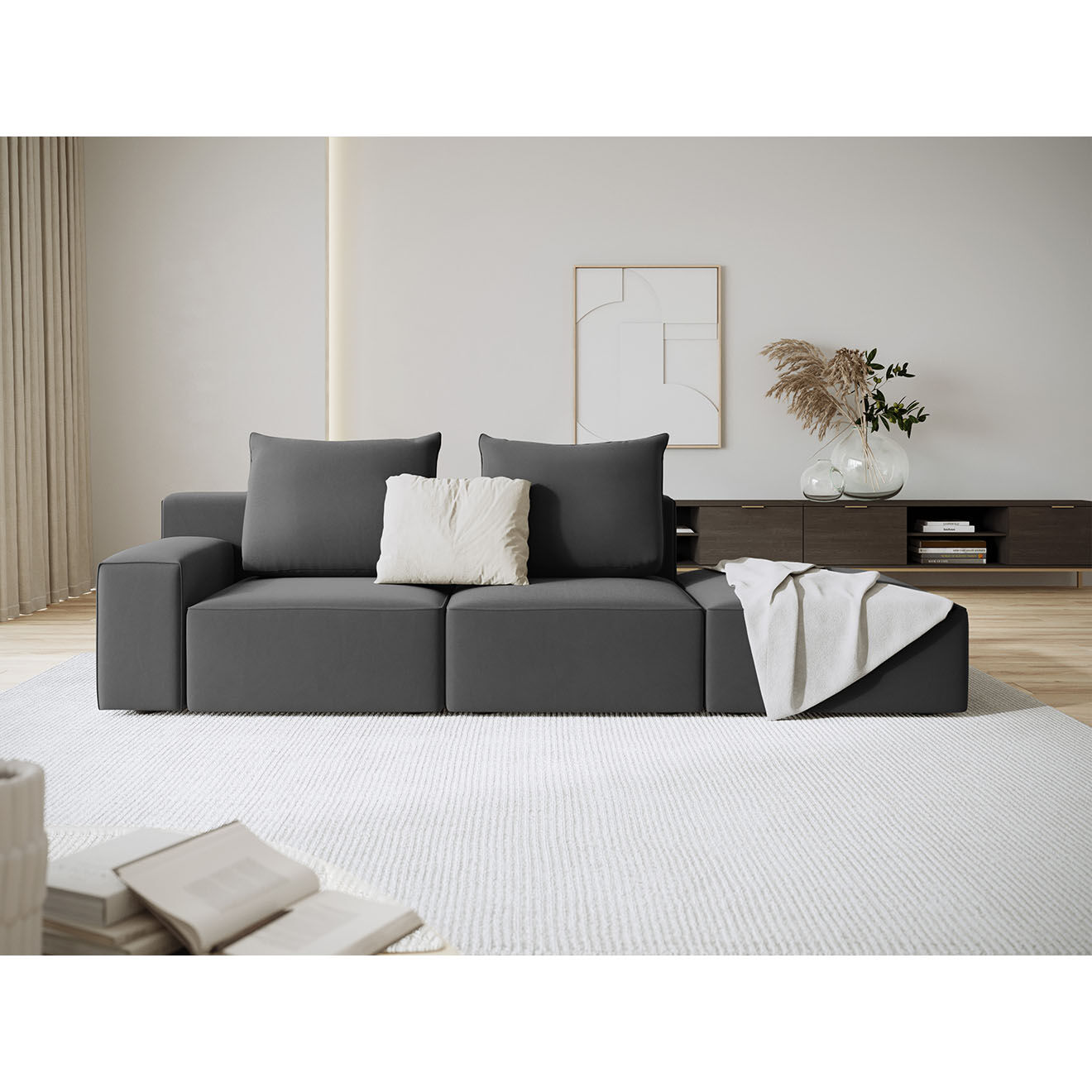 Mazzini Sofas Canapé Droit en Velours Ivy 4 Places gris foncé - 265x105x89 cm