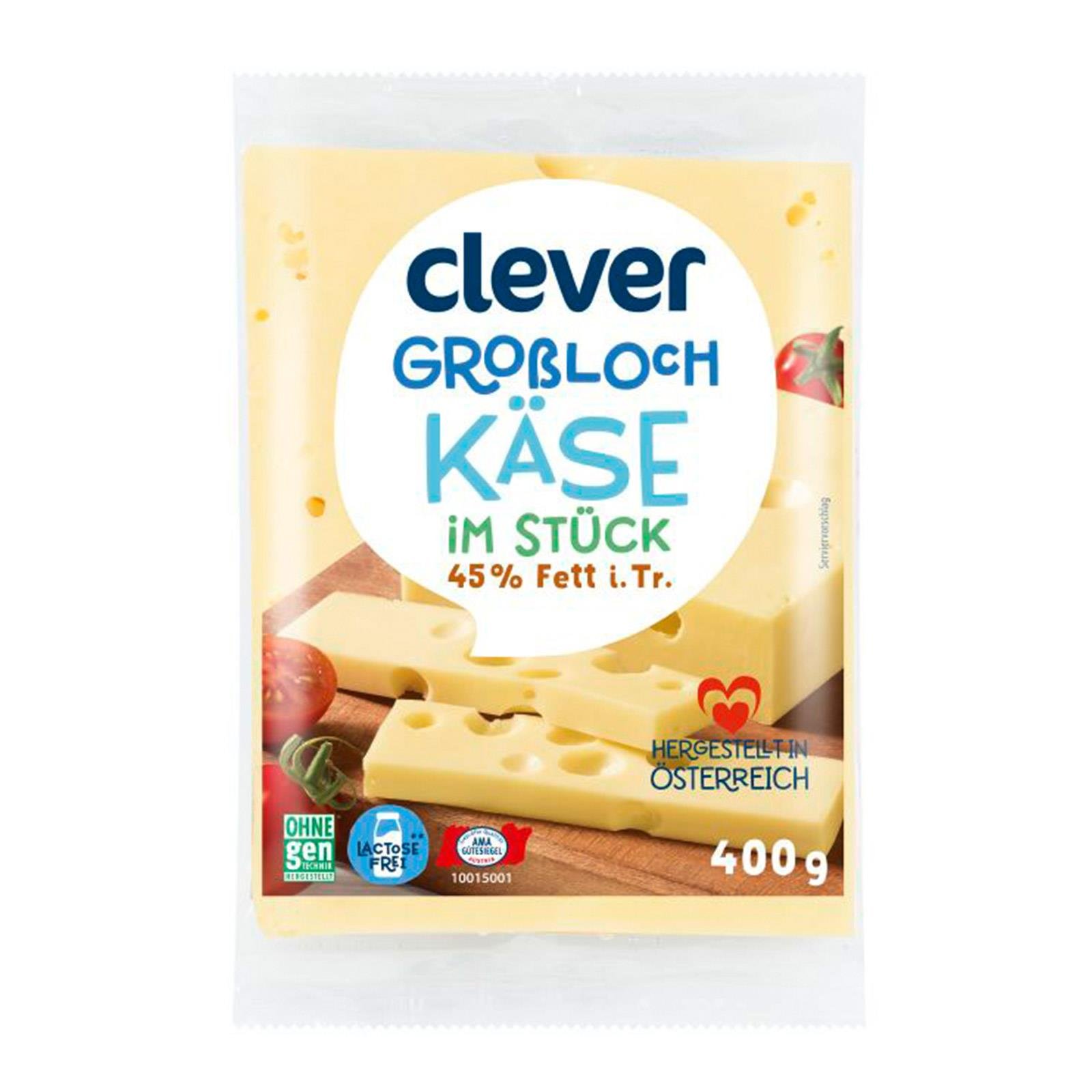 Clever Großlochkäse im Stück