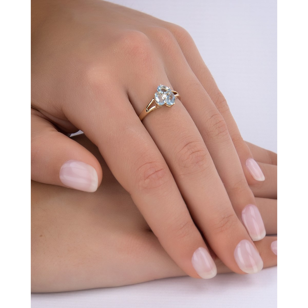 Bague ADEN Or 585 Jaune Aigue-Marine et diamants 2.5grs