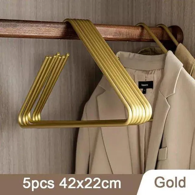 5 pcs Solid Matte Gold/Silver Triangle Coat Pants Clothes Hanger | Seamless Metal Storage Racks Wardrobe Organizer