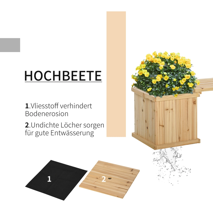 Outsunny Hochbeet mit kleiner Sitzbank naturholz