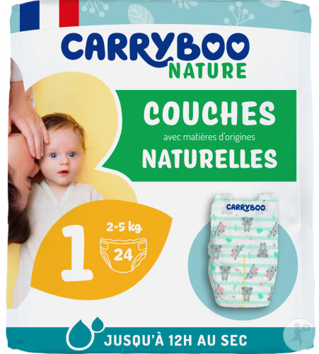 Carryboo Nature Couches Naturelles Aux Motifs Trop Chou Taille 1 2-5kg 24 Pièces