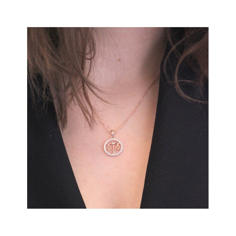 Pendentif Zodiaque Balance - Or Rosé et Cristal