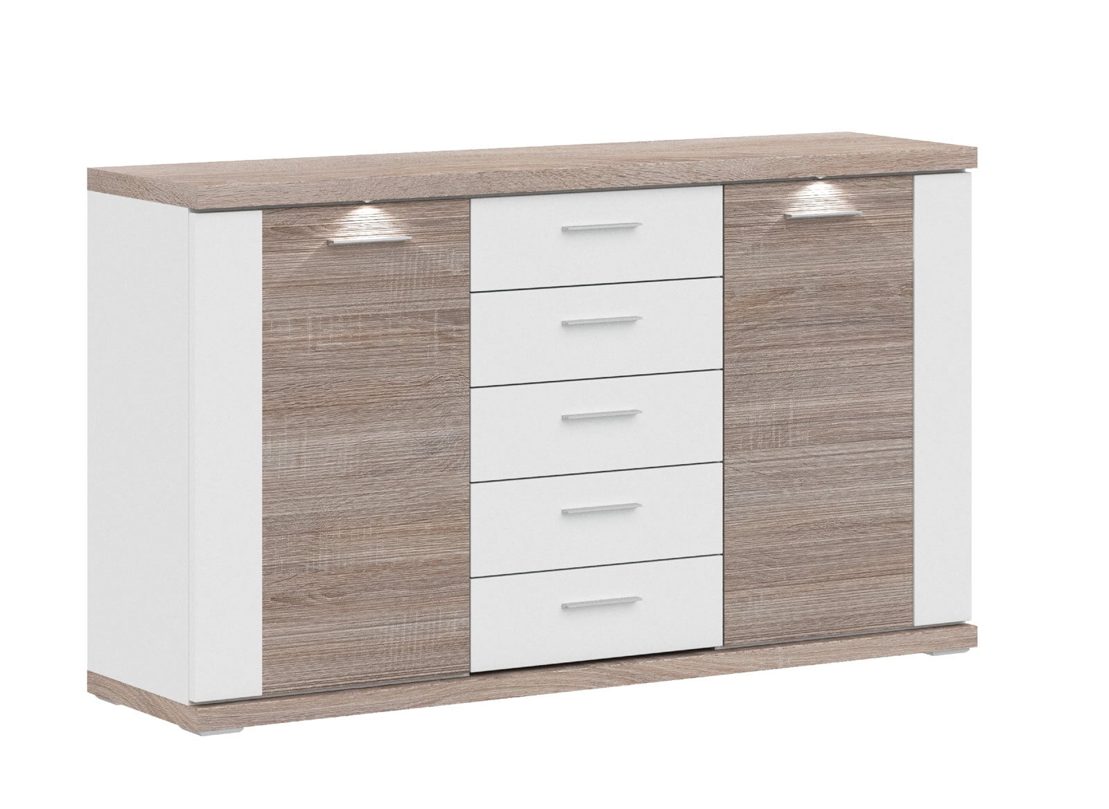 Sideboard Manhattan Weiß Arctic Hochglanz/Eiche Sägerau-Dekor