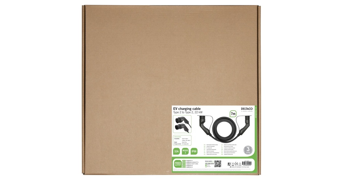 DeltacoEV-3207 e-Charge kabel  (Zwart, 7 meter, 3-fase, 32A, 22KW)