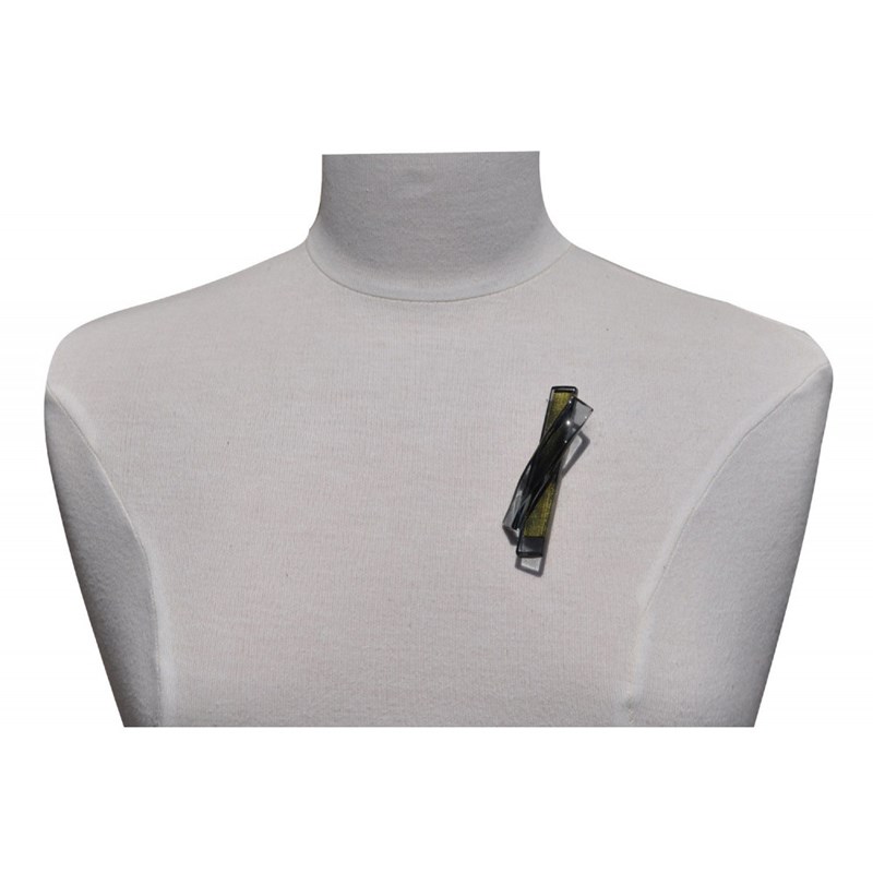 Broche Laiton Deux Lamelles Simple et Courbe Pâte de Verre Noir