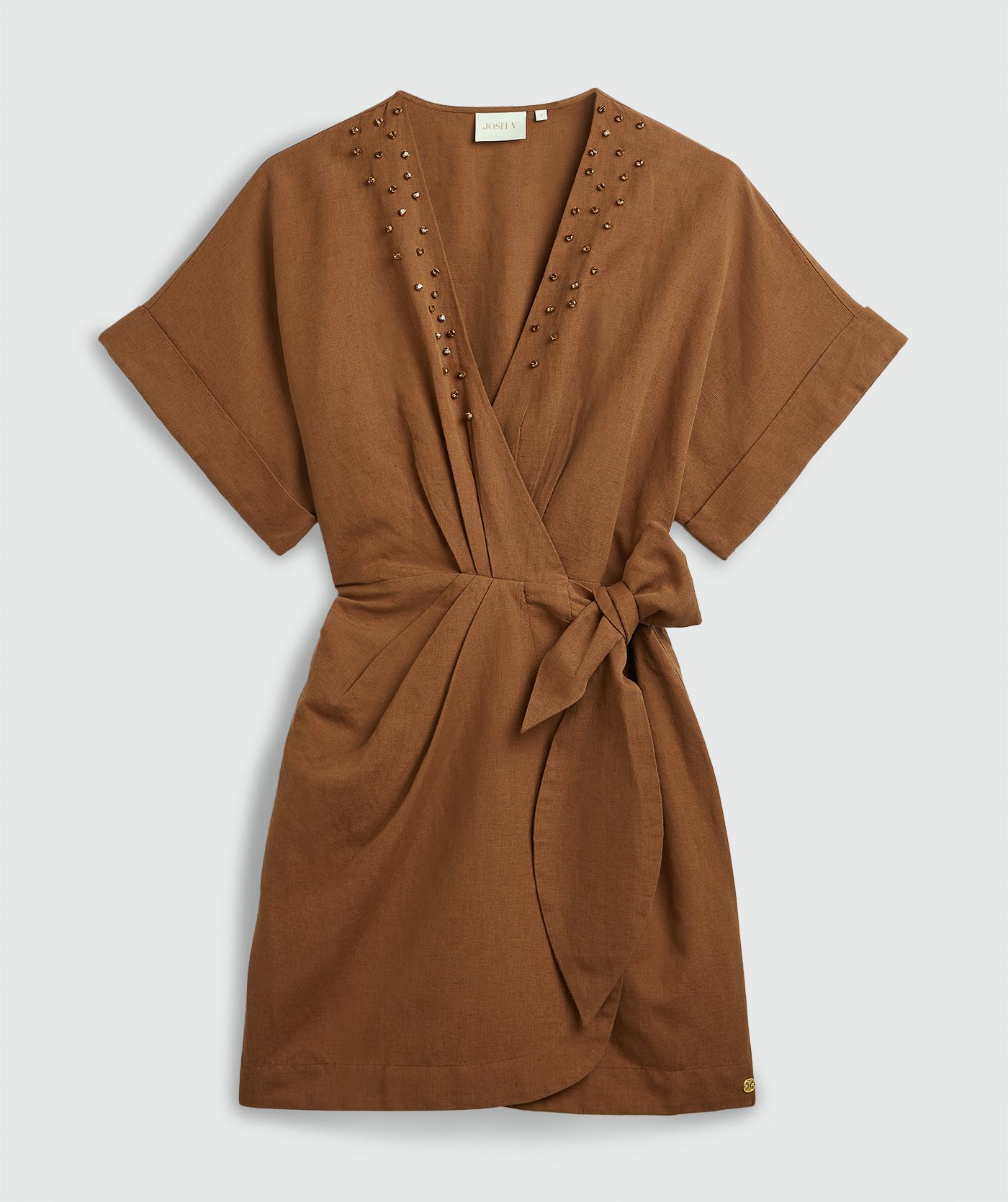 JV-FROUKJE overslagjurk met sierstenen - mocha brown