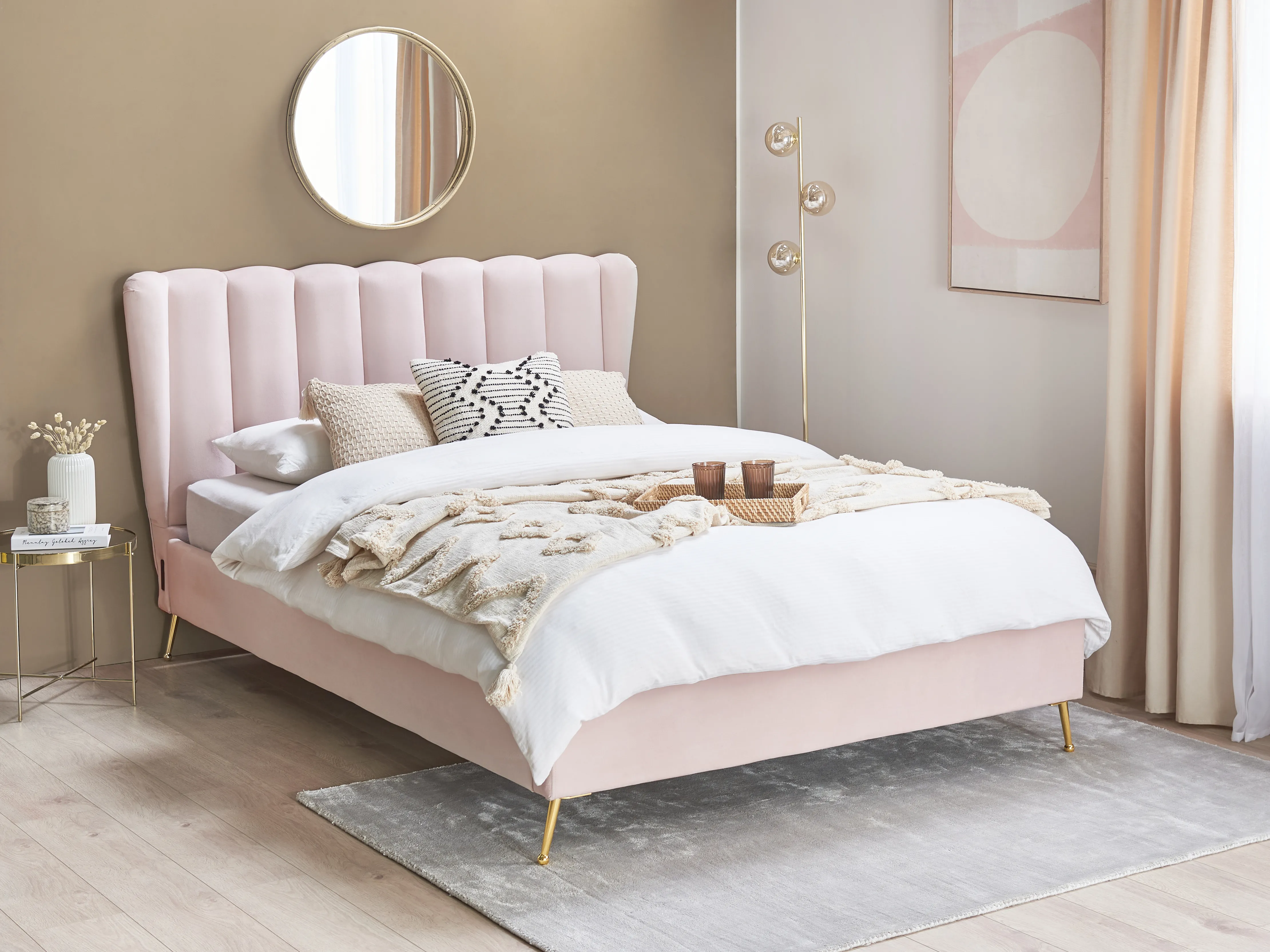 Bed Fluweel MIRIBEL 140 x 200 cm Pastelroze