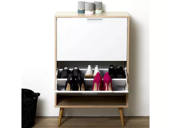 CODY - Meuble à Chaussures 2 Portes Blanc et Effet Bois