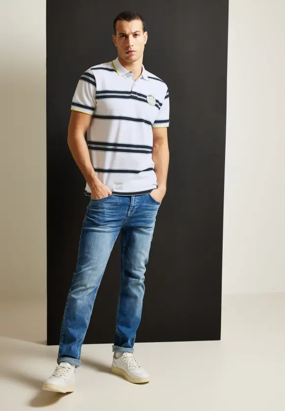 Gestreiftes Piqueé Poloshirt - White