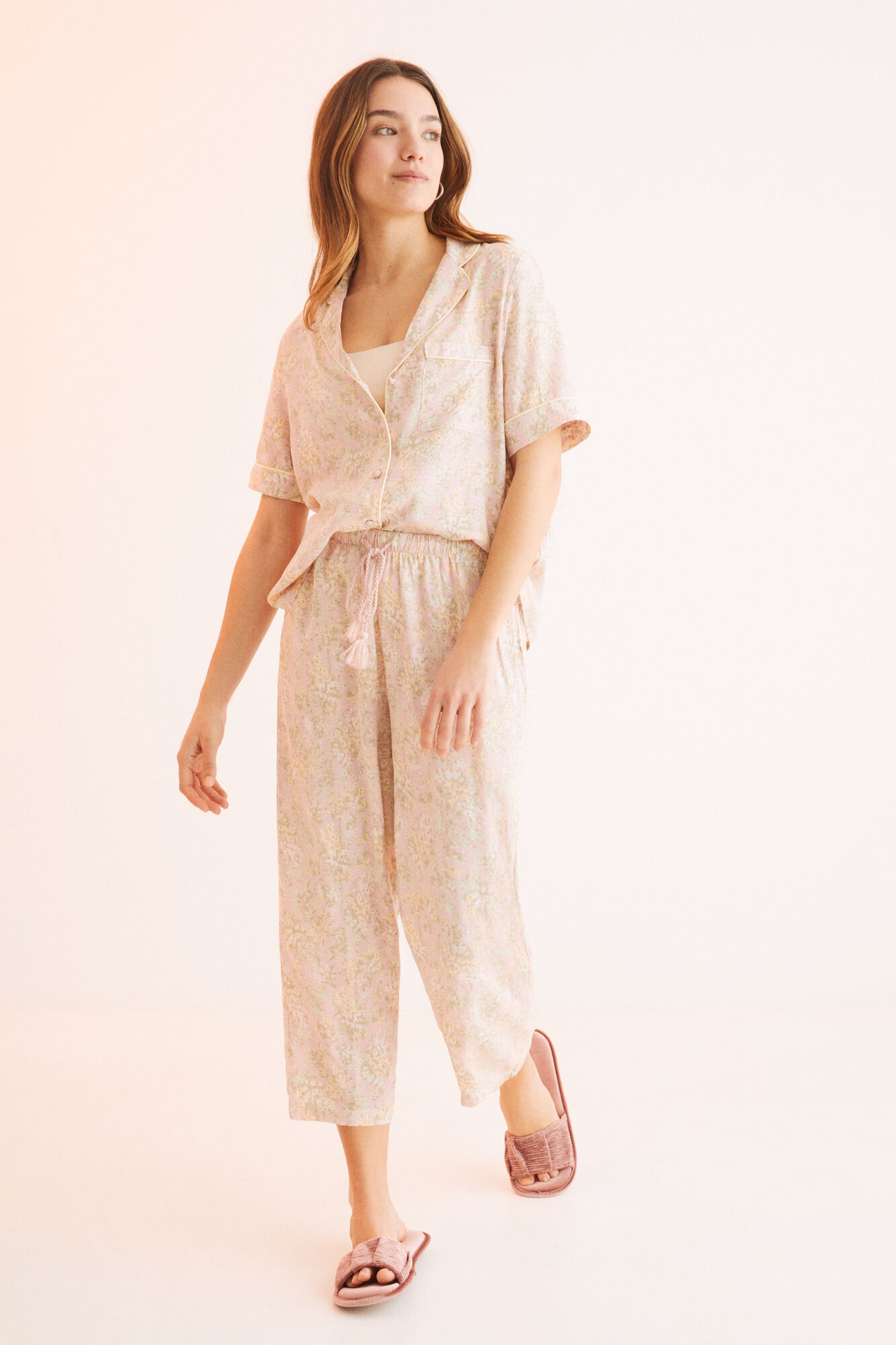 Pijama camisa floral rosa - rosa