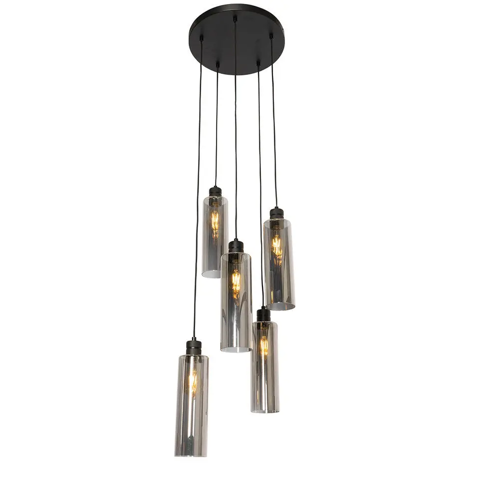 Qazqa hanglampen stavelot zwart e27
