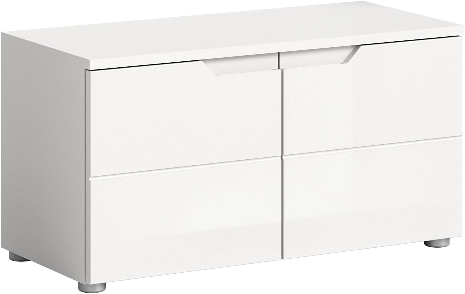 xonox.home - Sitzbank Solero 80x43x37 cm in Front weiß Hochglanz Tiefzieh Korpus weiß - Garderobenbank Flurbank Truhe - modern, praktisch und funktional