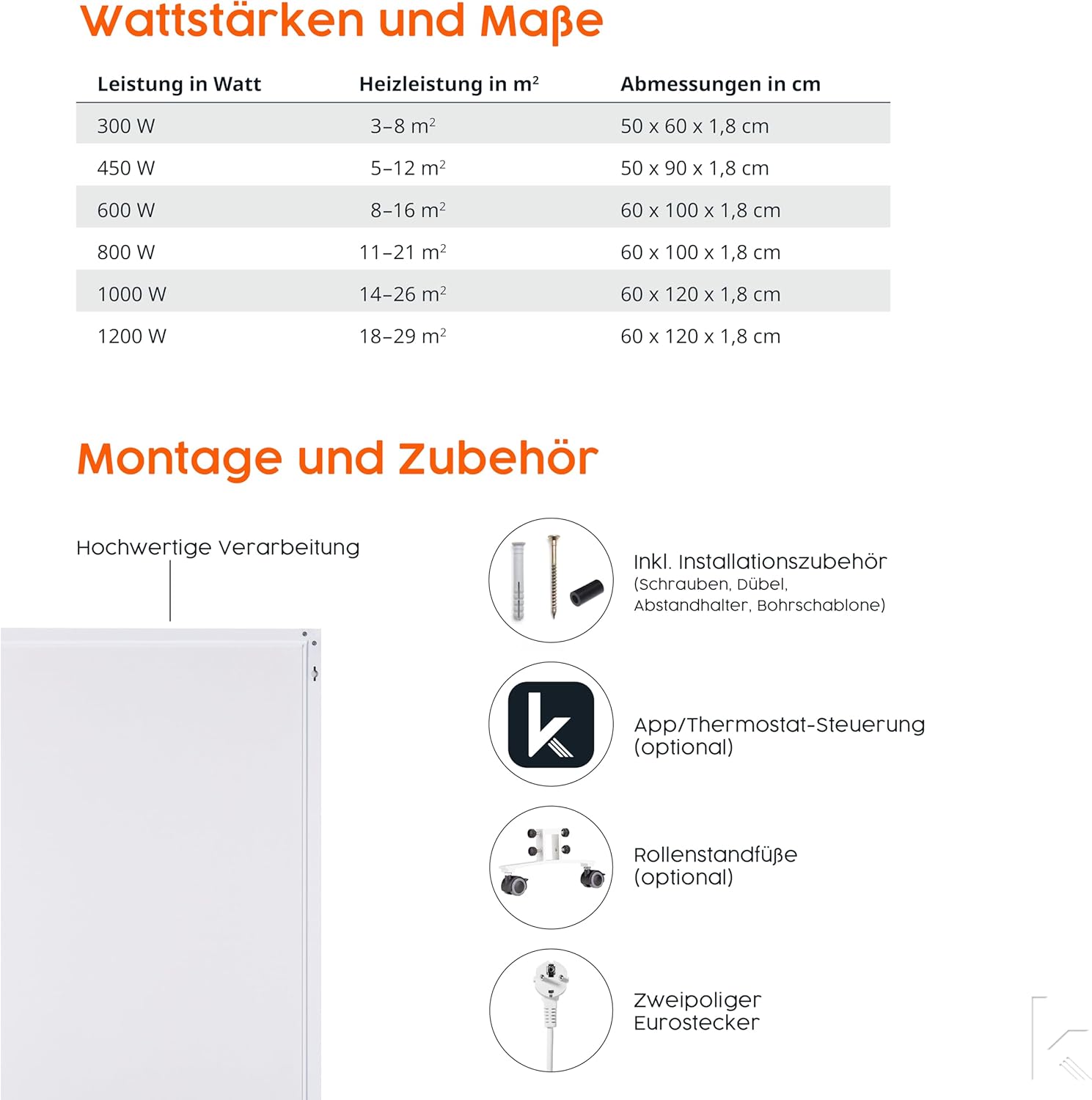 Könighaus Infrarotheizung – Gestalte Deine Fotoheizung – TÜV SÜD - 1000 Watt + Smart Thermostat + Könighaus APP - Weißer Rahmen