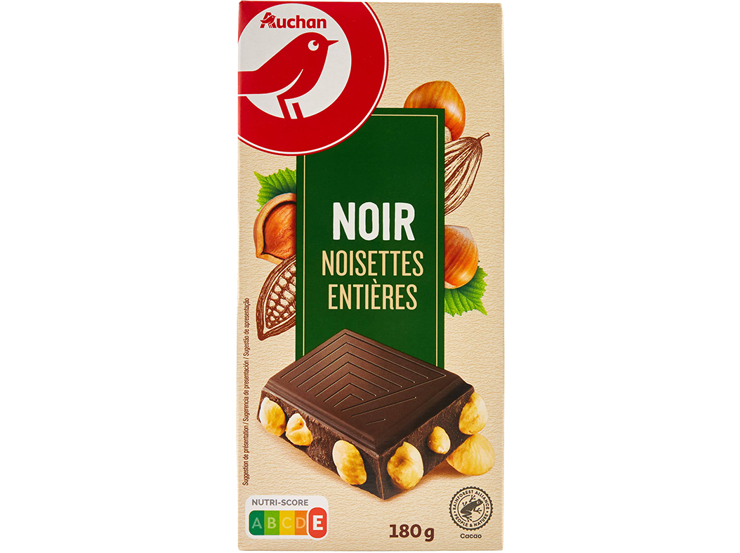CHOCOLATE AUCHAN NEGRO COM AVELÃS INTEIRAS 180G