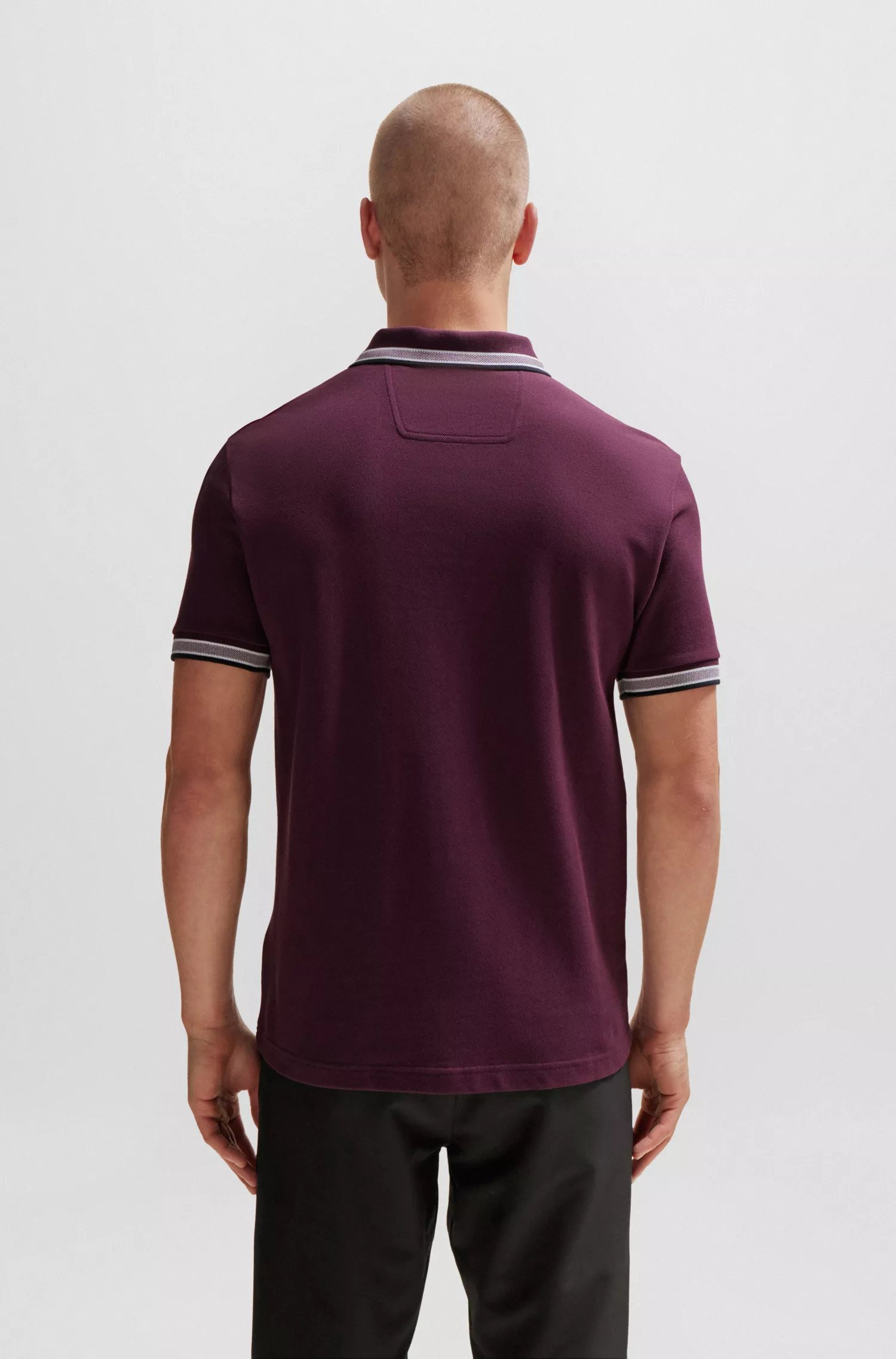 Camisa polo BOSS verde-algodão com detalhes de logotipo contrastantes