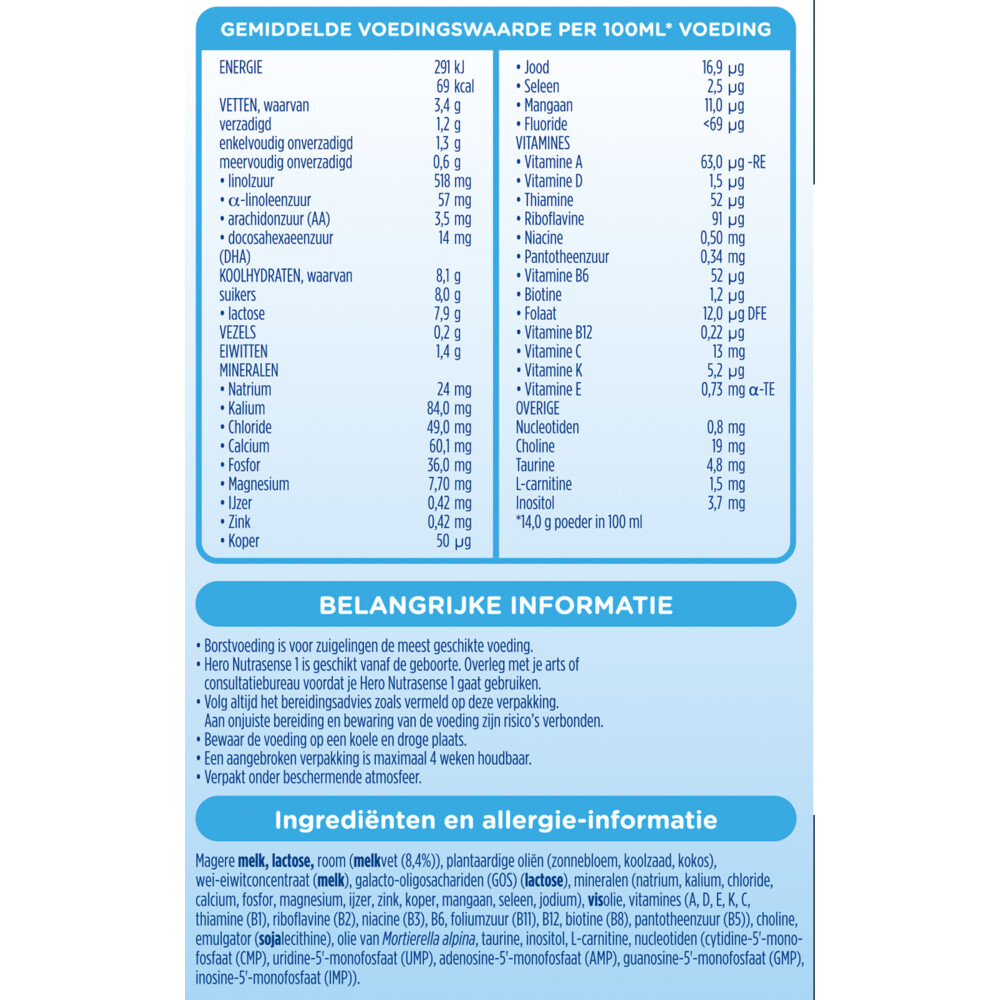 Hero Nutrasense Nutrasense 1 Zuigelingenmelk (0-6 mnd)700 gr