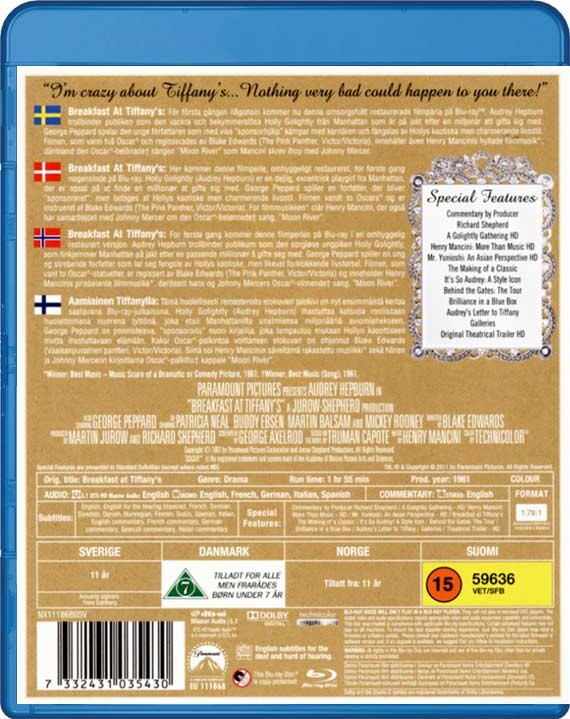 Breakfast At Tiffany's - Blu-Ray