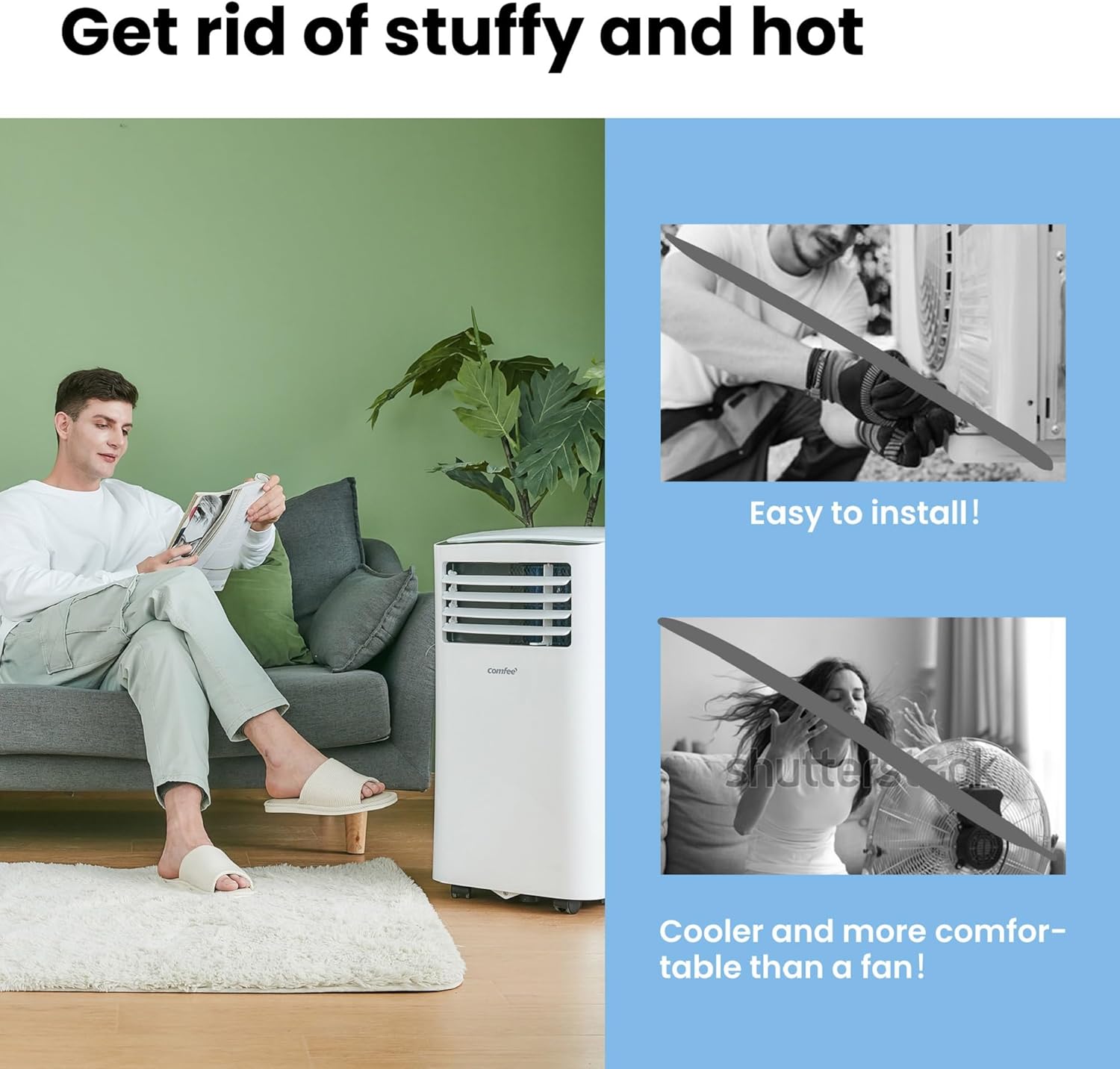 COMFEE' Climatiseur Mobile 9000 BTU/h 2,6kW, 3-EN-1 Refroidisseur Déshumidificateur Ventilateur, Fonction Follow me, Minuterie, Mode nuit, Pour salon et maison de 33㎡/88m³, MPPH-09CRN7, R290