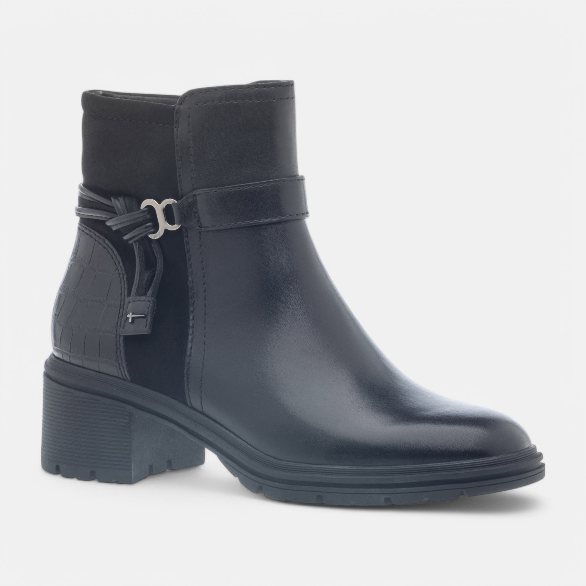 Boots à talon Femme en cuir noir