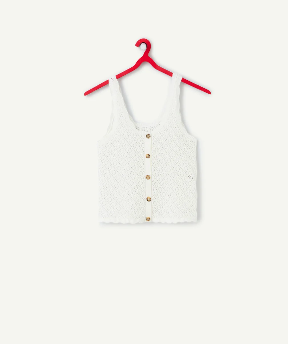 débardeur fille en coton bio et crochet écru