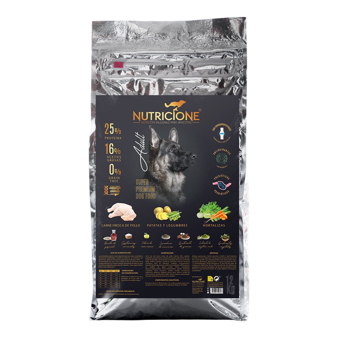 Ração para cães adultos sem grãos, sabor frango fresco, 12 kg