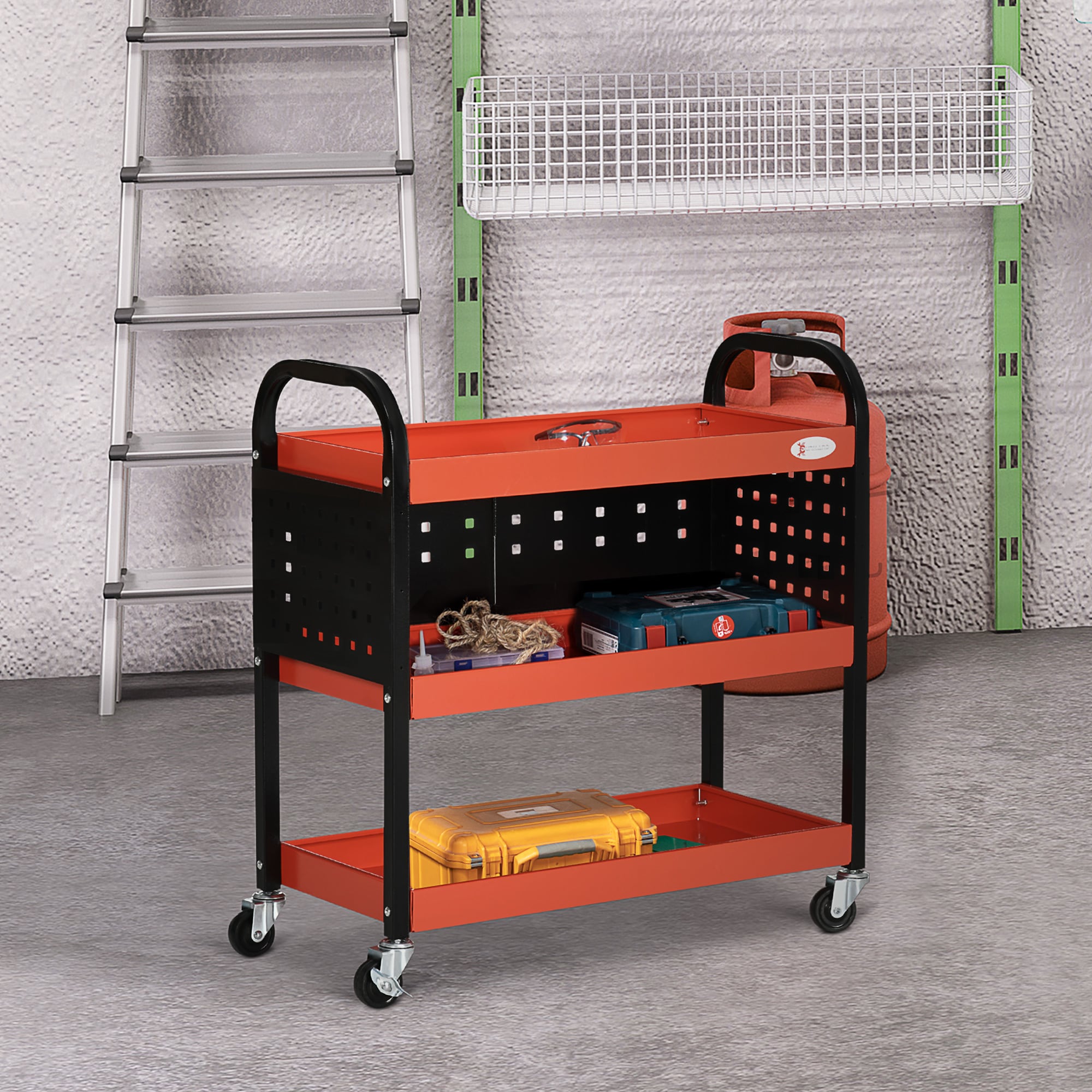 DURHAND Werkstatt-Rollwagen mit 3 Regalen rot 75L x 35B x 80H cm