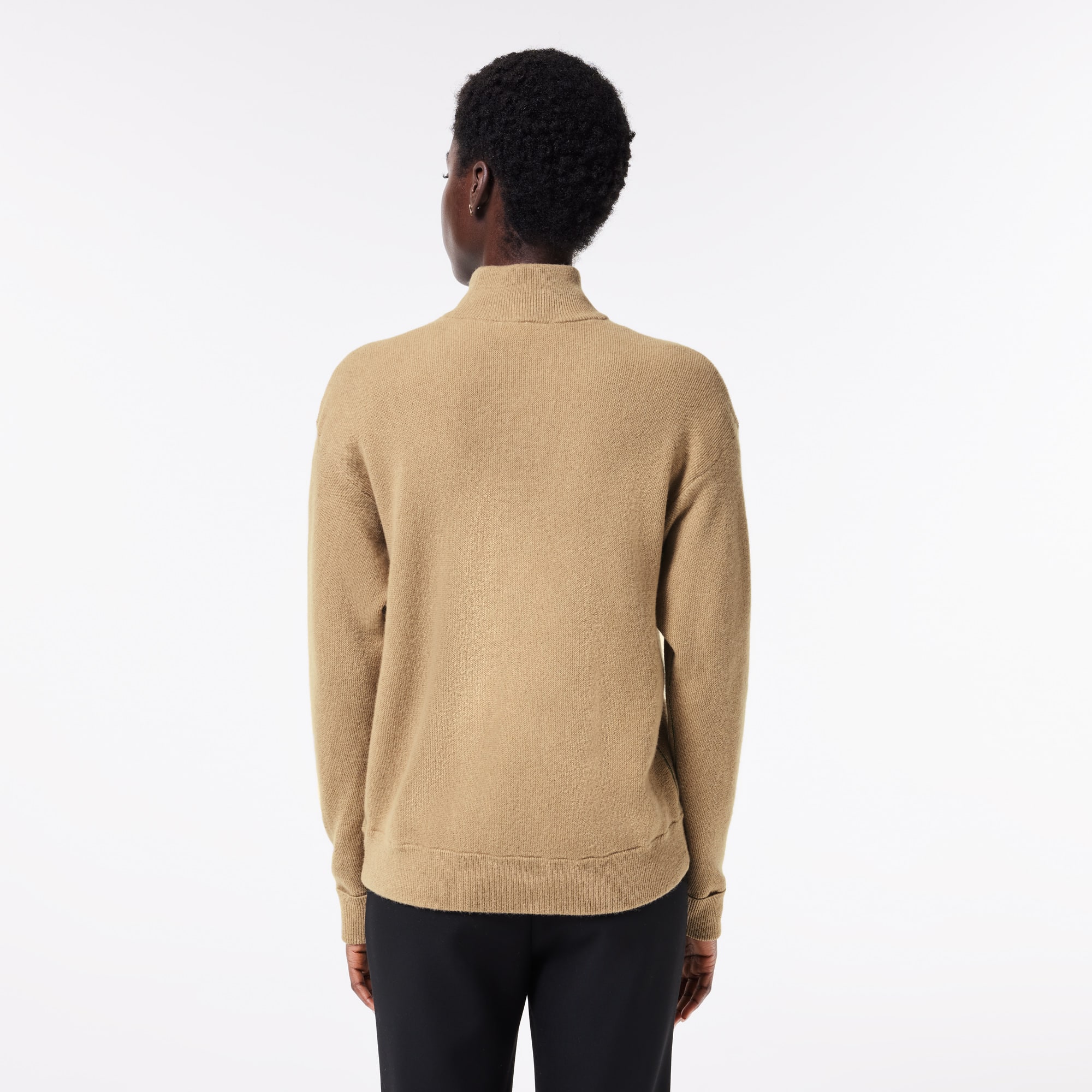 Pull Lacoste femme col montant en laine Pullovers - Marron - Lacoste - Femme