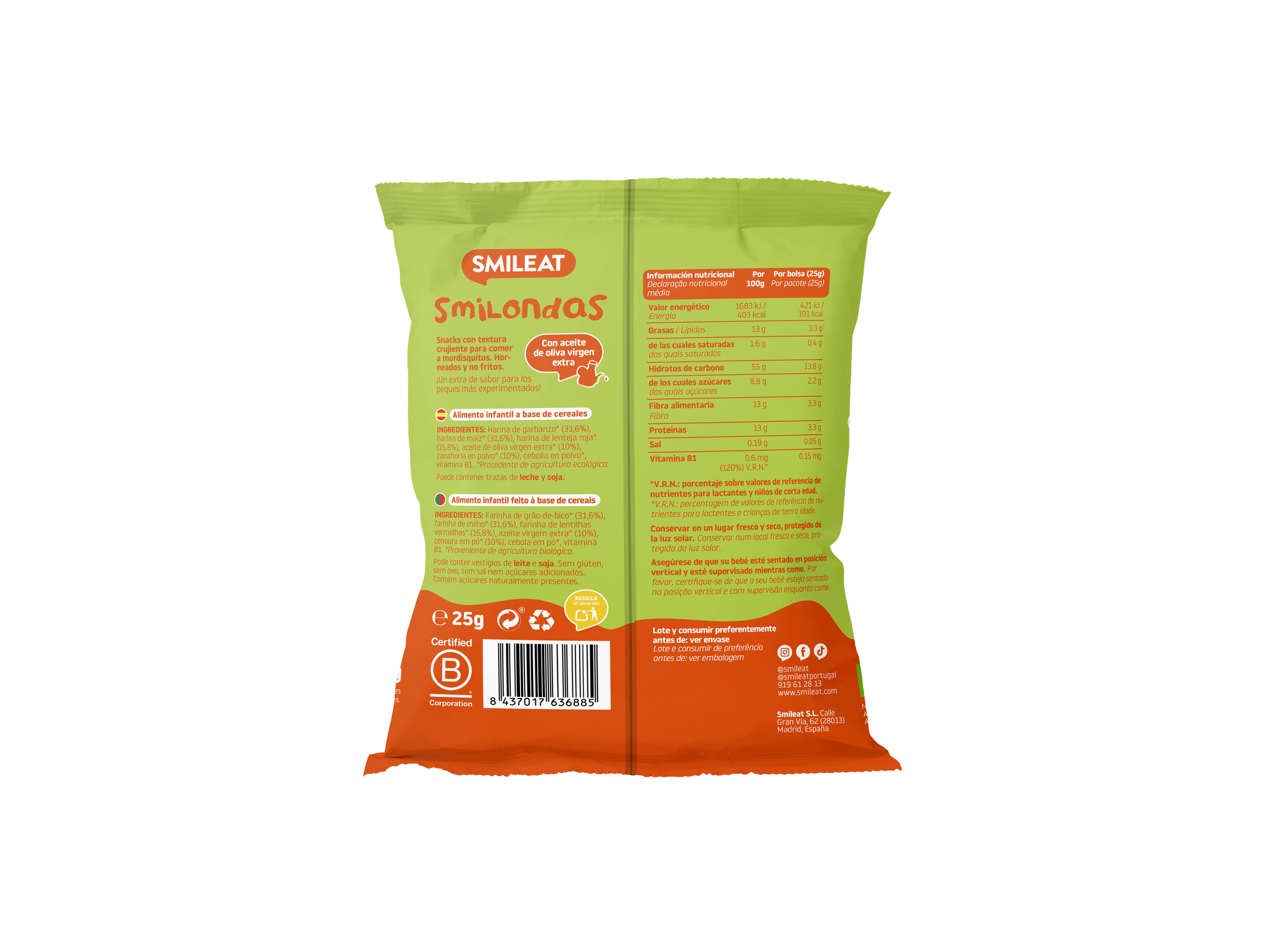 SNACK SMILEAT BIO LENTILHAS CENOURA 25G