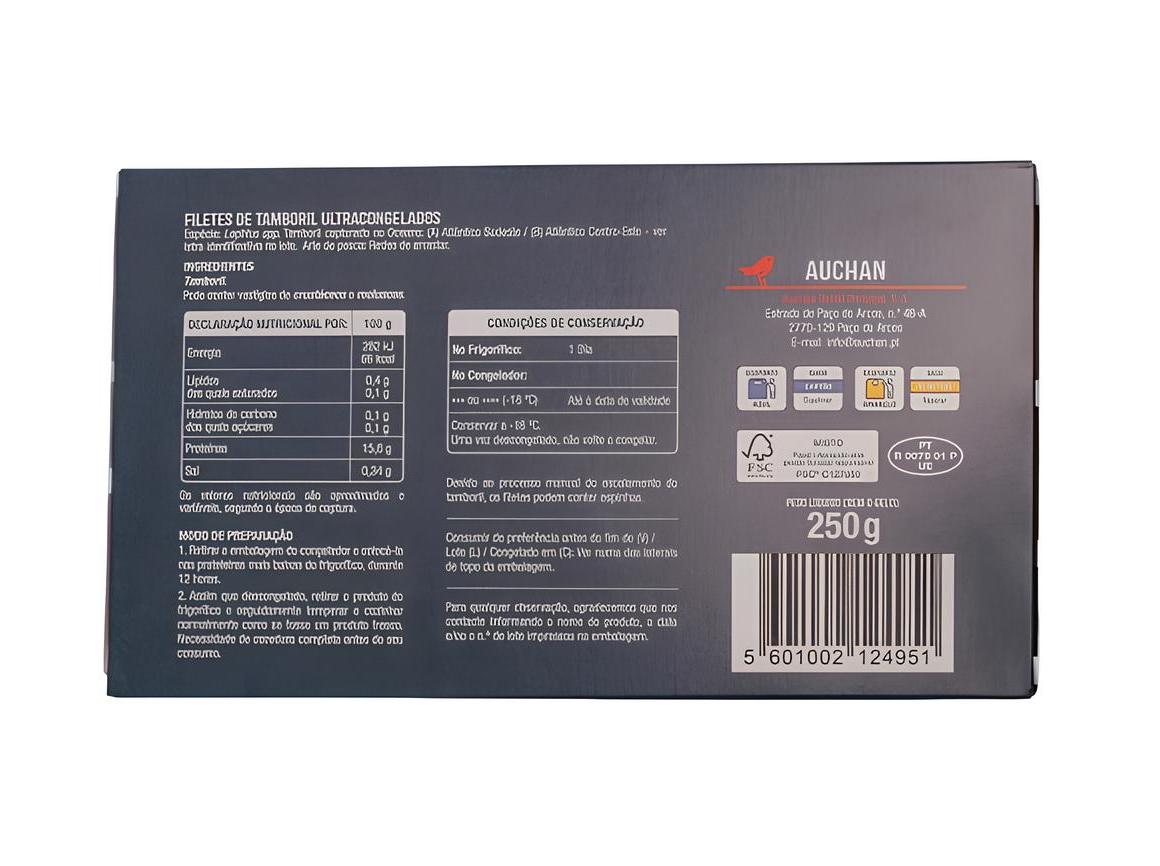 FILETES DE TAMBORIL AUCHAN DO CABO ULTRACONGELADO 250G