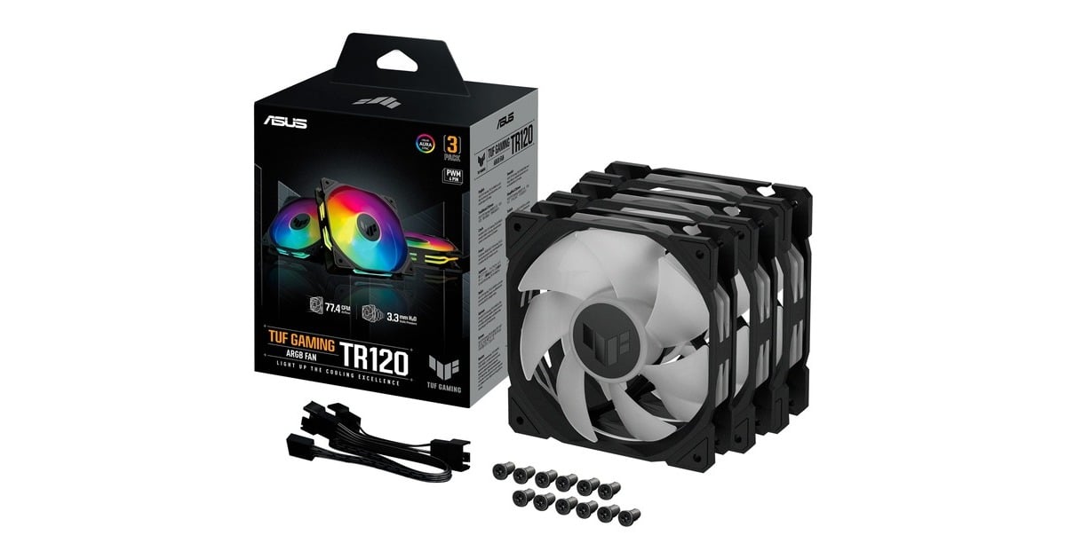 ASUSTUF Gaming TR120 ARGB case fans  (Zwart, 3 stuks, 120 x 120 x 25 mm)