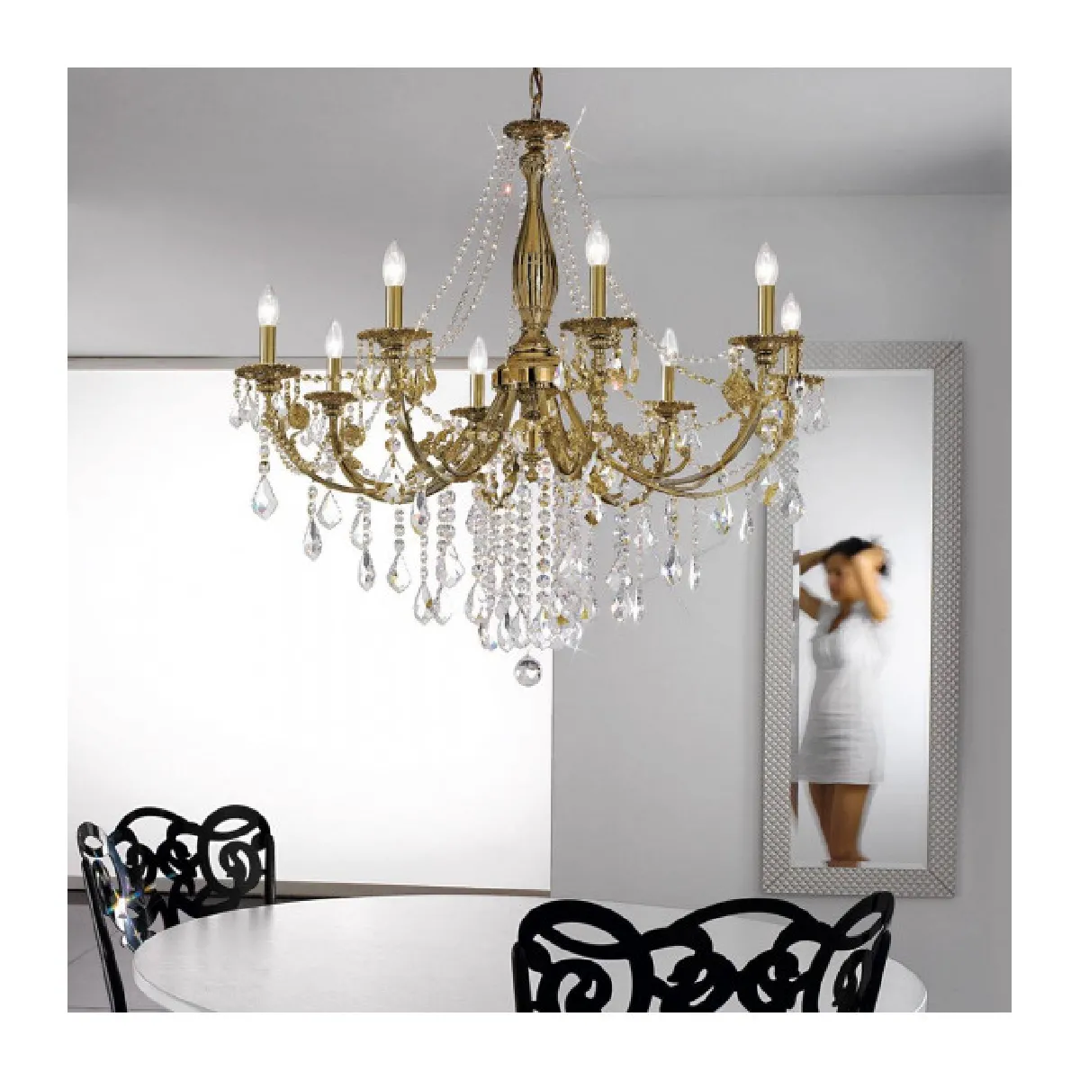 Luminaire Center Chandelier PISANI CRYSTAL 8 Ampoules - Laiton Antique