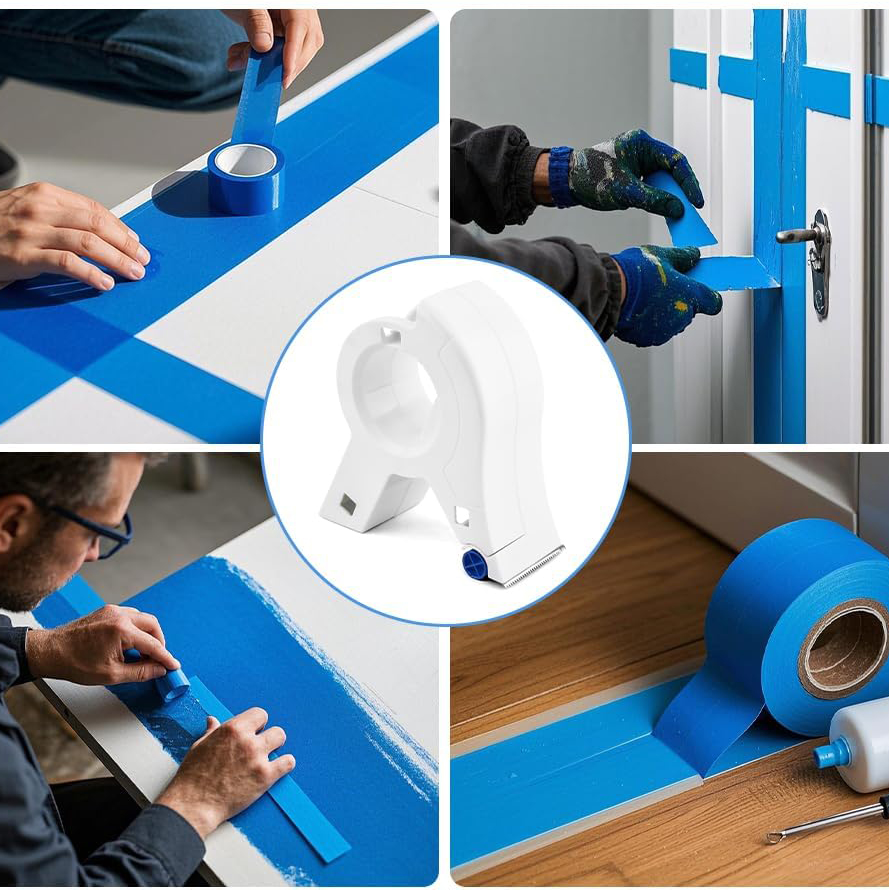Malerband Handabroller Klebeband Dispenser Malerkrepp Tape Spender für 35mm Rollen inkl. Klebebandrolle - Weiss / Blau
