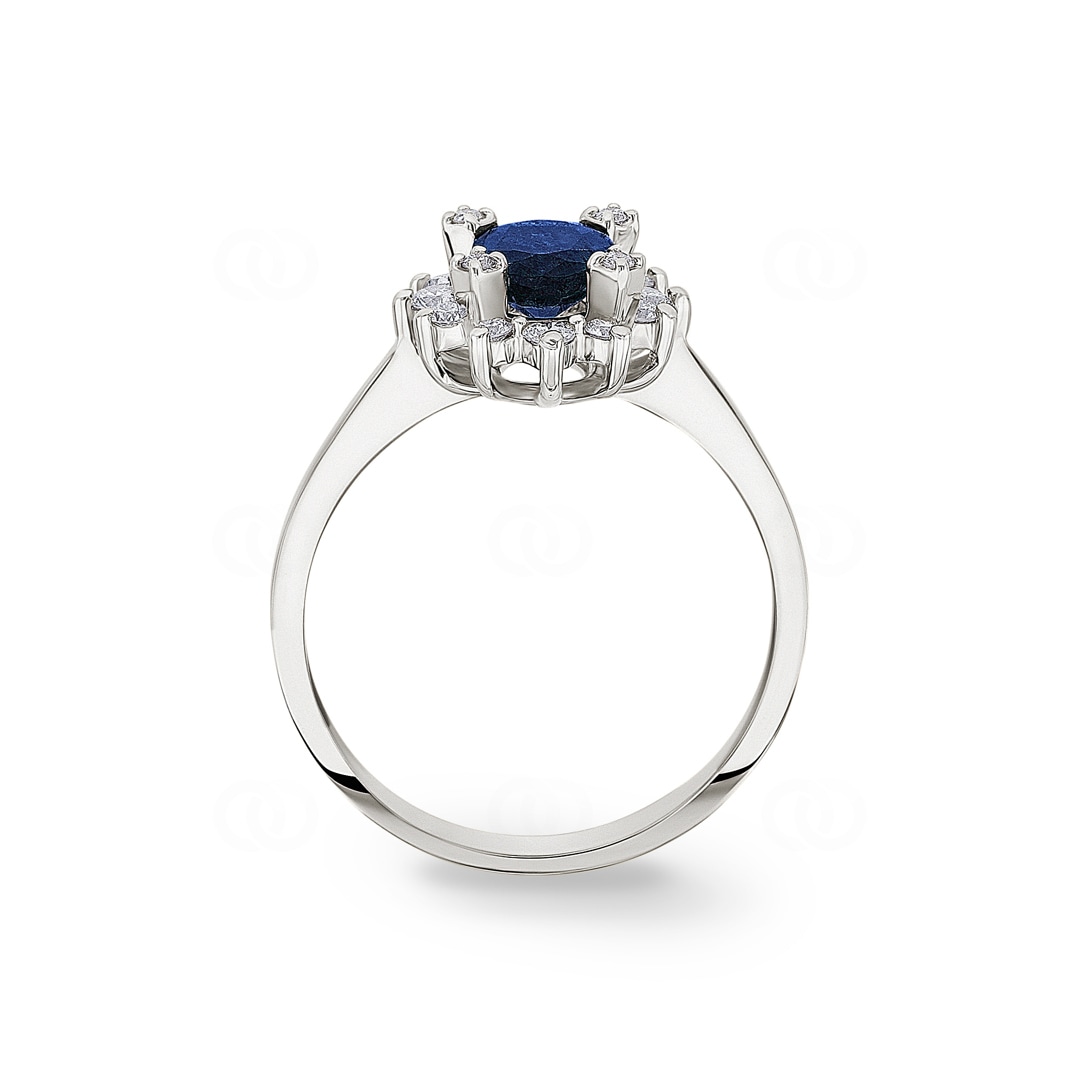 Damenring 750/18 K Weissgold mit Diamanten 0.22 ct H/si & Saphir 1.00 ct