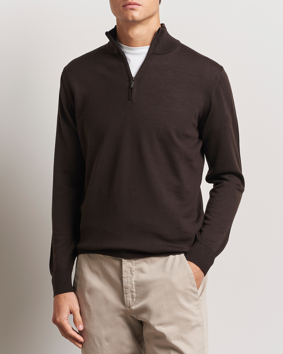 Morgano Extra Fine Merino Wool Half-Zip Dark Brown