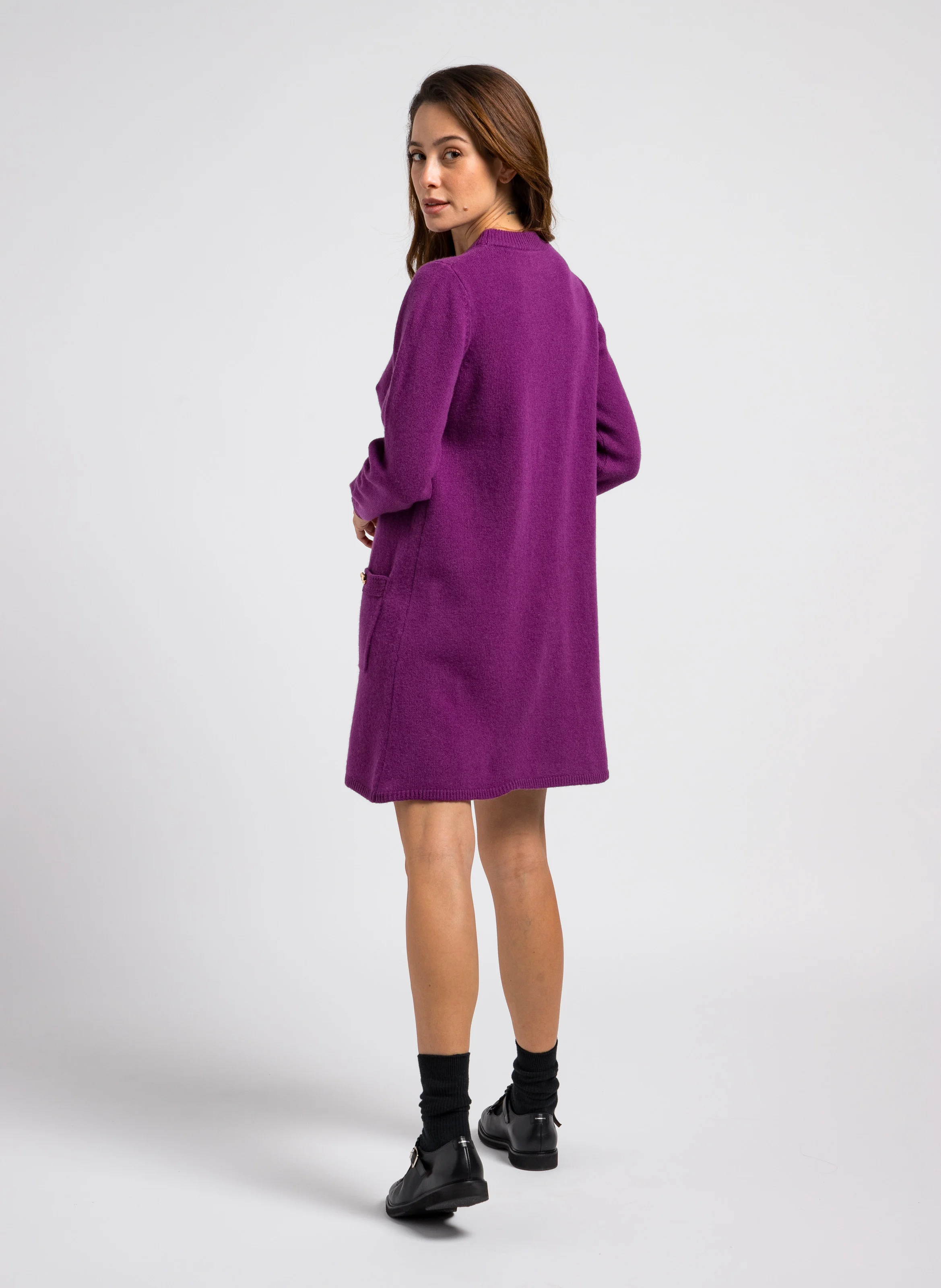 ROSS - Robe courte col rond en laine et en cachemire mélangés | Violet