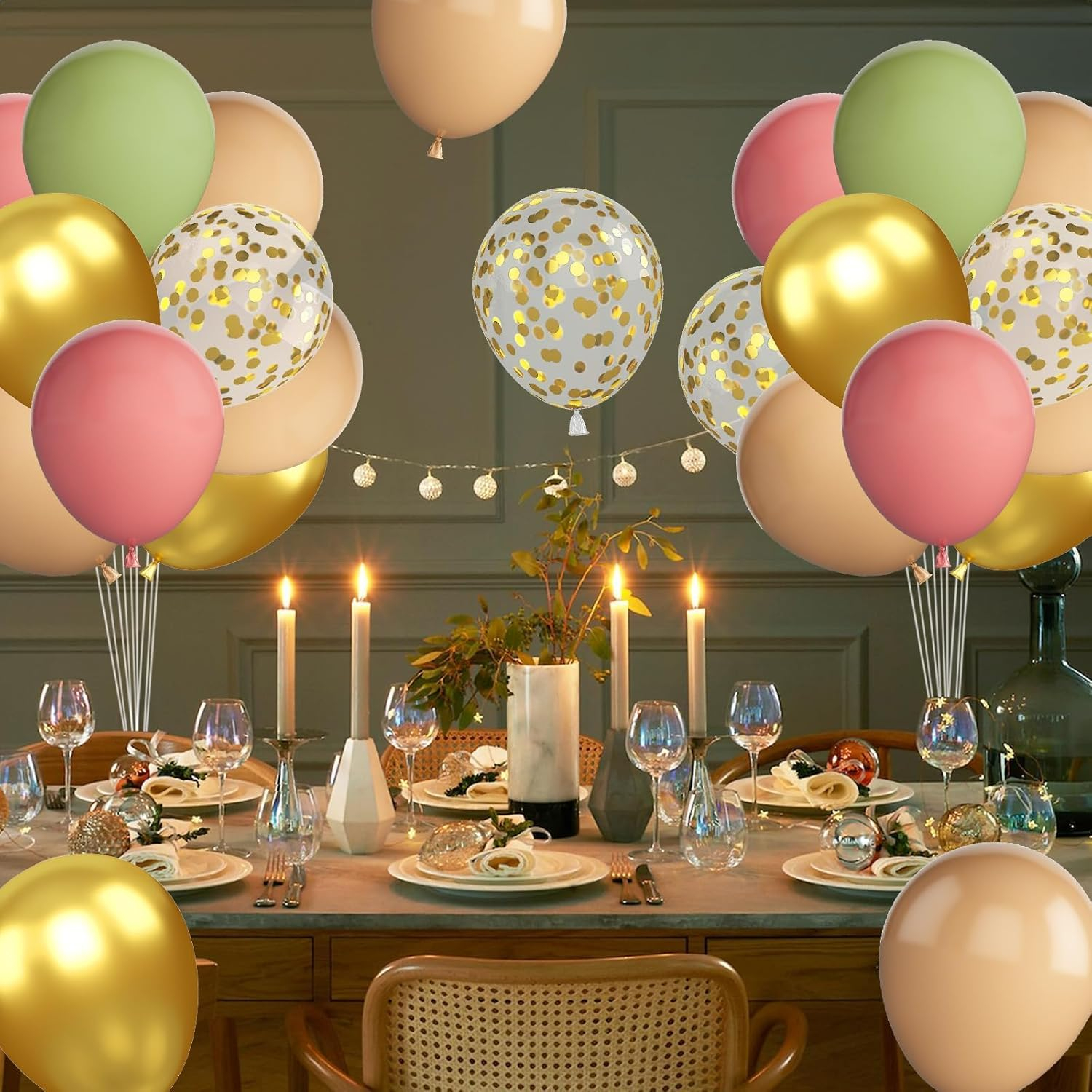 (60er Set) Ø30cm Latex Party Ballons Party Deko Accessoire Luftballons mit Konfetti - Rot / Grün / Gold